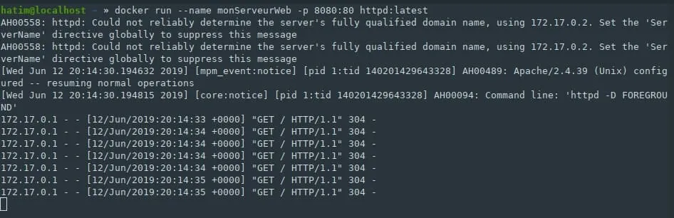Les logs d'un conteneur Docker basé sur l'image apache