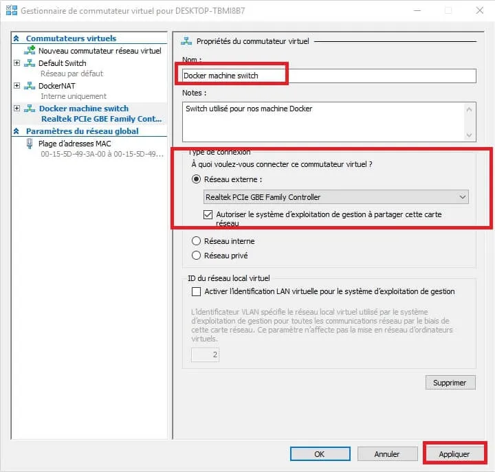 creation d'un nouveau switch externe HyperV partie 2