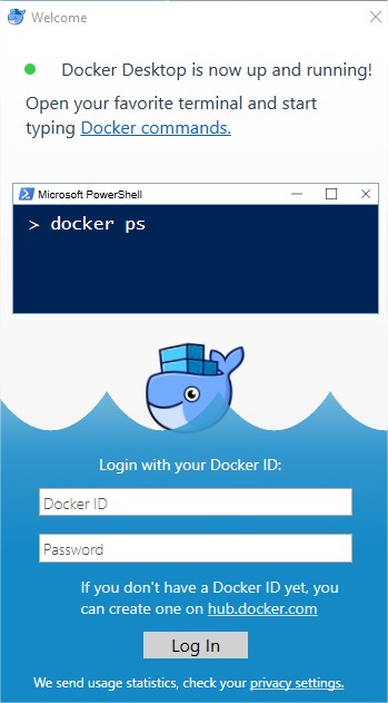 installation docker in windows 10 PRO machine was successful