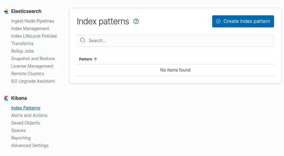 création de l'index pattern kibana