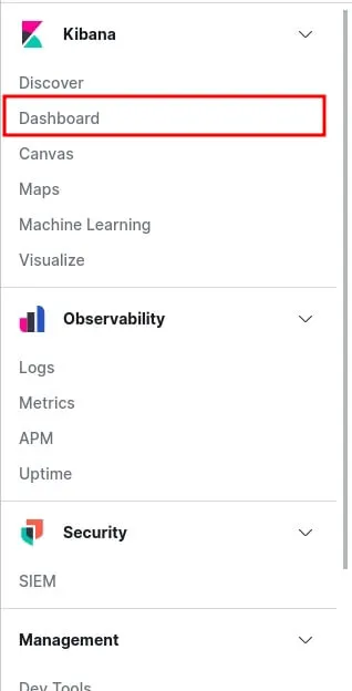 menu dashboard kibana