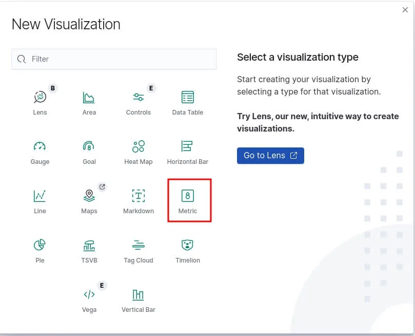 création d'une visualisation Dashboard de type metric dans kibana