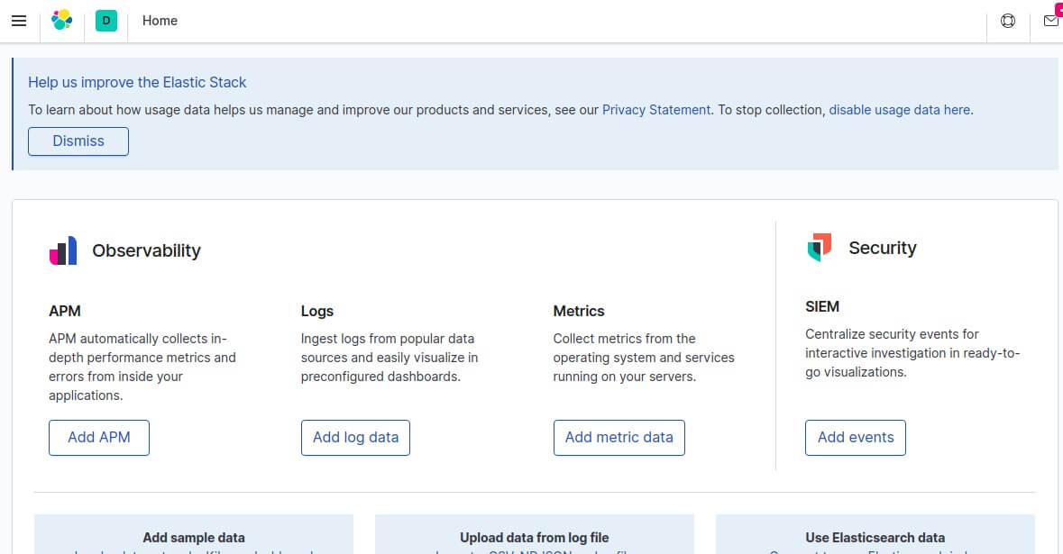 page d'accueil kibana