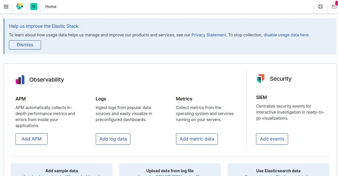 page d'accueil kibana