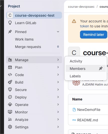 Menu membres GitLab