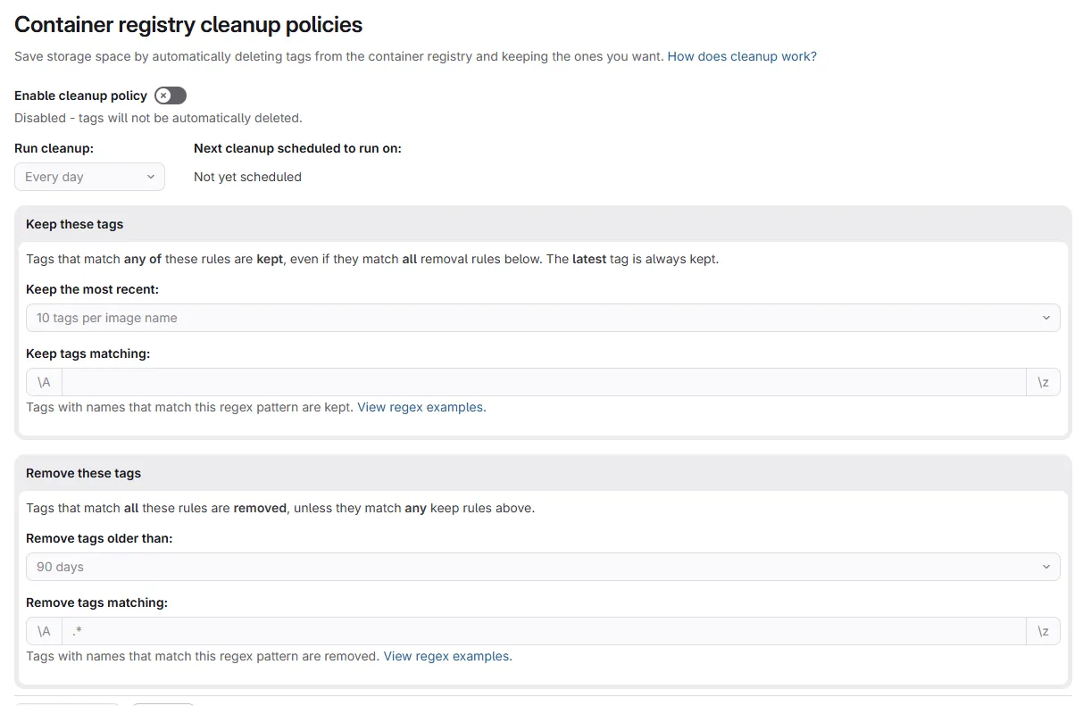politiques de nettoyage registre de conteneurs gitlab ci
