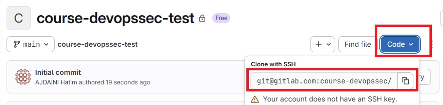 Bouton clone ssh gitlab