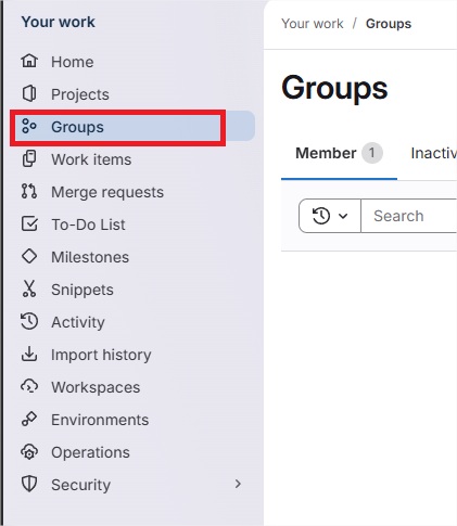 Menu des groupes GitLab