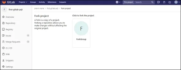 Sélection de la destination du Fork