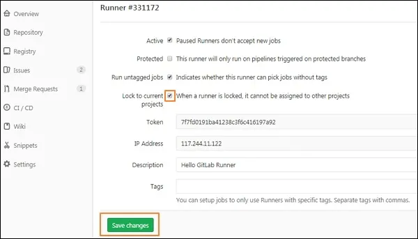 Option de verrouillage du Runner