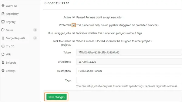 Activation du mode Protected sur un Runner