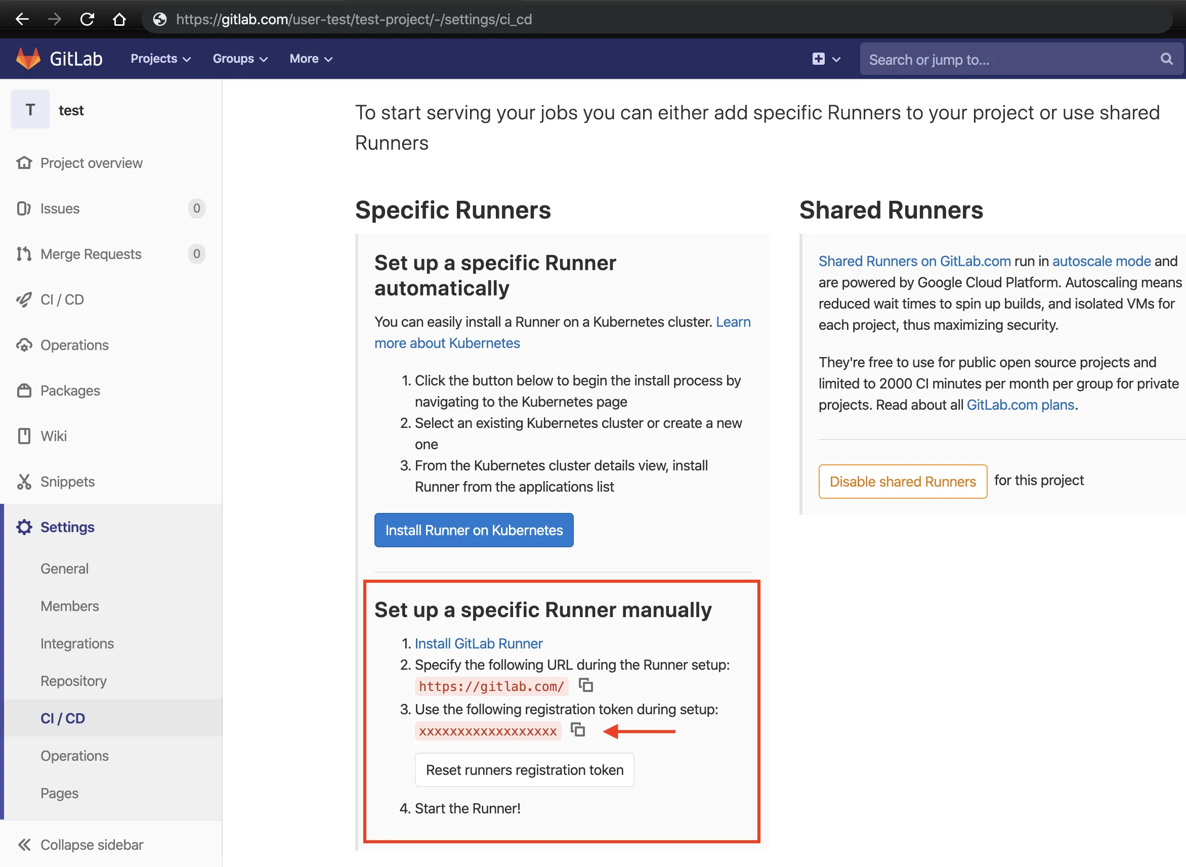 token gitlab runner