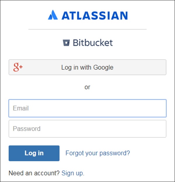 Page de connexion Bitbucket