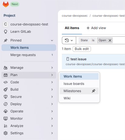 Menu Milestones dans GitLab
