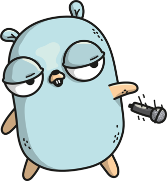 Mascotte de golang qui laisse tomber le micro