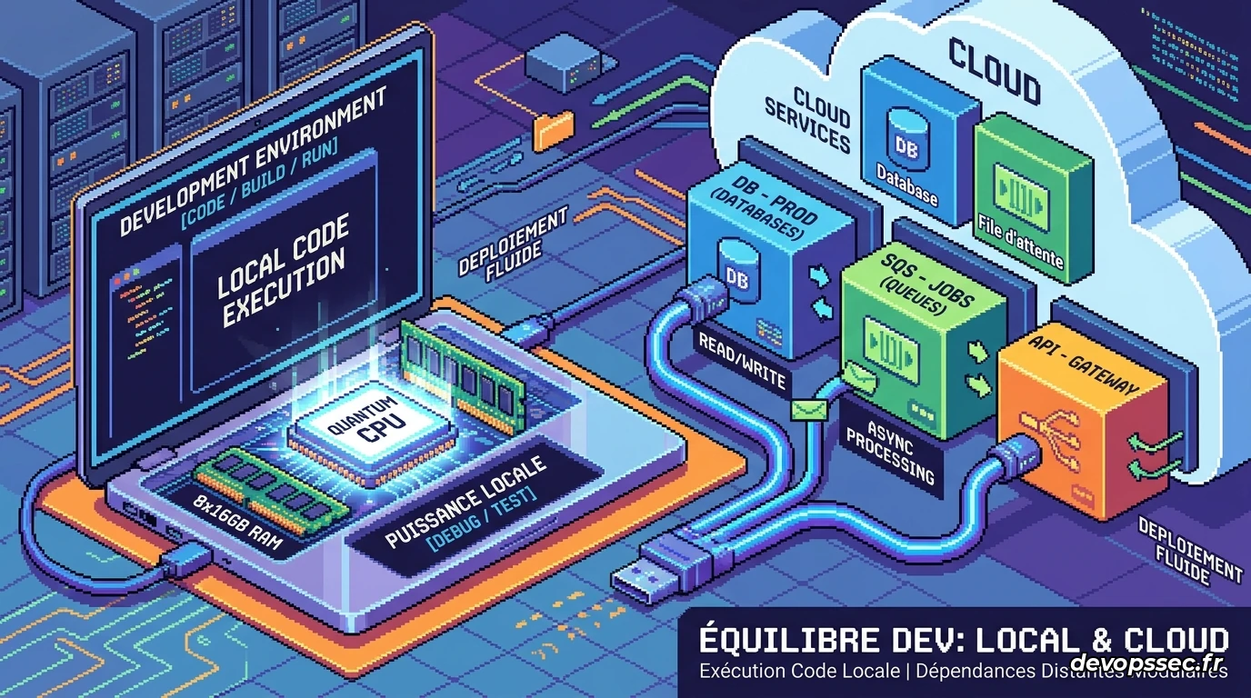 Schéma d'une architecture de développement hybride alliant puissance locale et services cloud