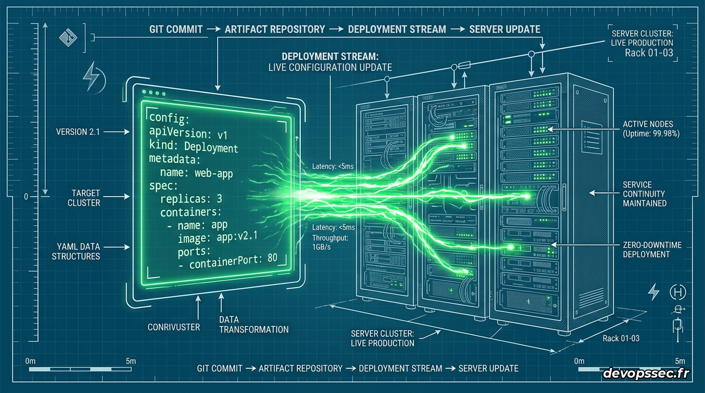 Représentation visuelle de la configuration dynamique d'un maillage réseau avec un rechargement de modules applicatifs