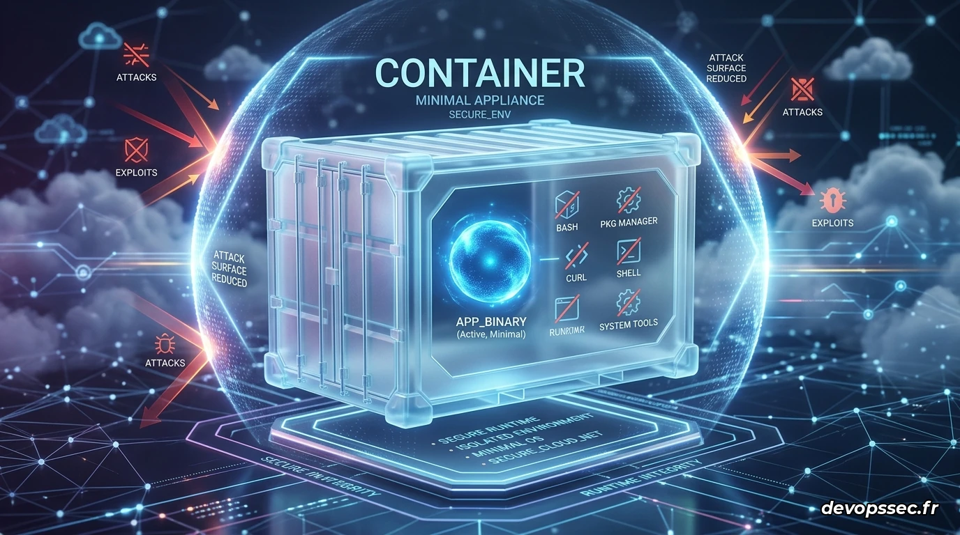 Illustration de la sécurité d'une image de production minimaliste et sans composants superflus