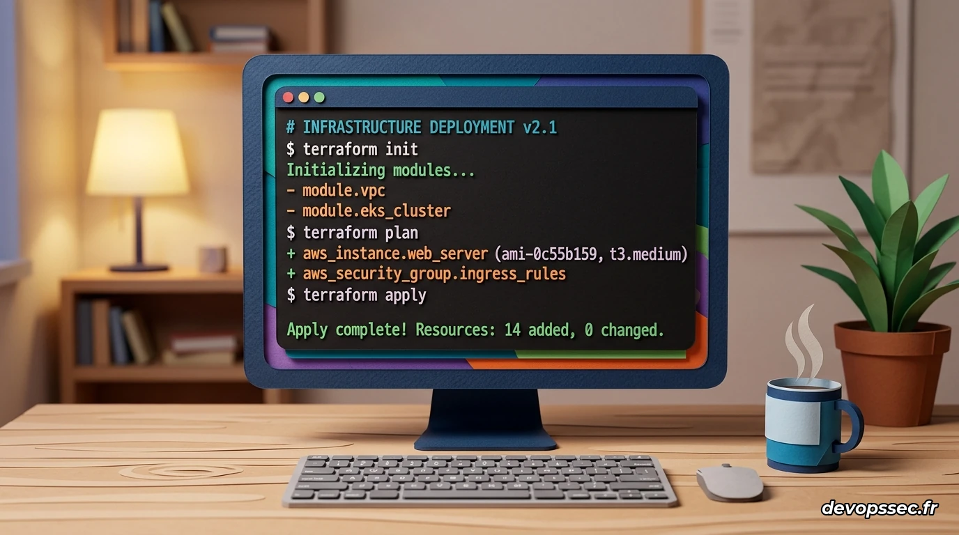Interface terminal moderne affichant des lignes de code de configuration YAML