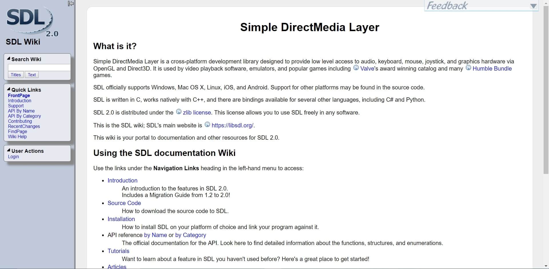 Page web de la documentation officielle de la SDL 2