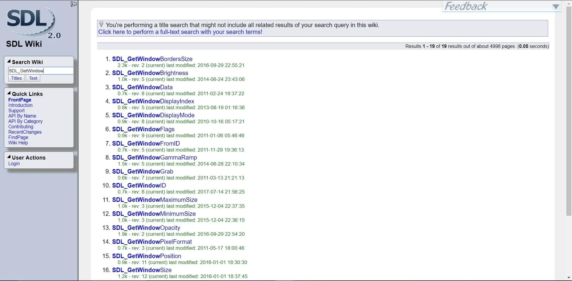 Page web de la documentation officielle de la SDL 2 concernant  
    les Getters et Setters