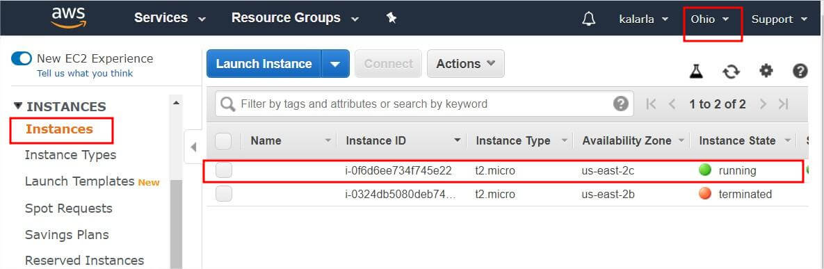 Instance EC2 créée depuis Terraform