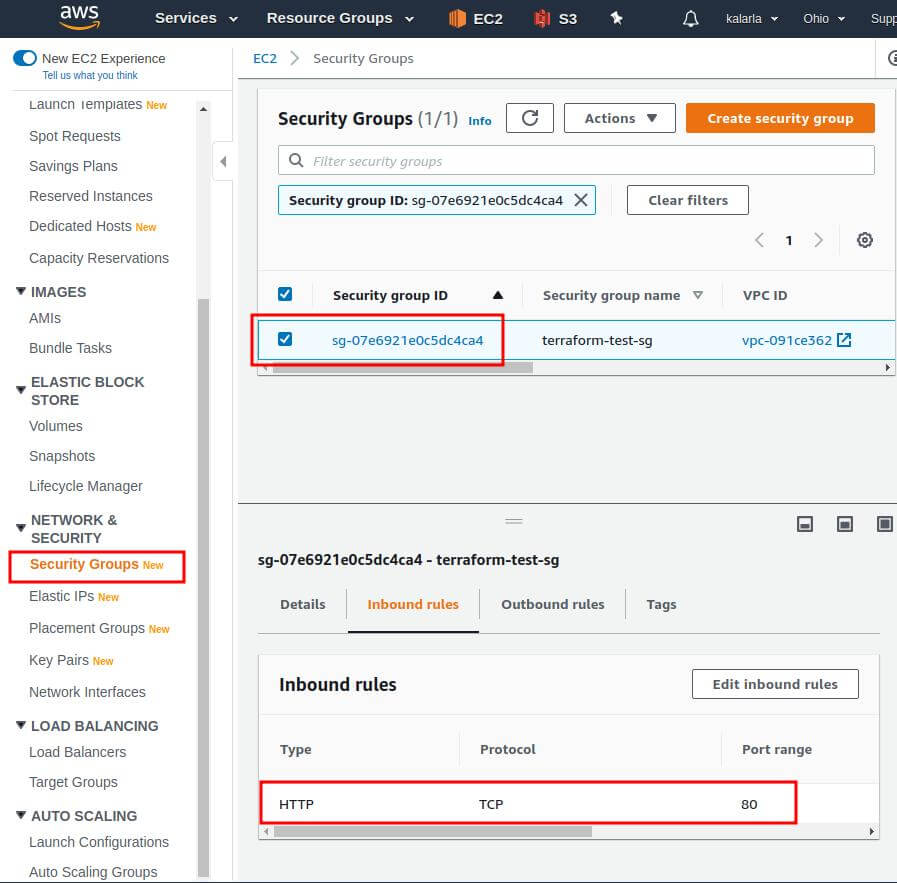 Security Groupe créé depuis Terraform