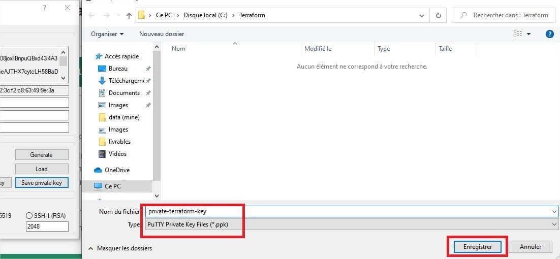 Enregistrement de la clé privée ssh générée avec puttygen (partie 2)