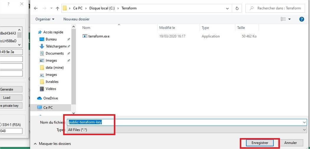Enregistrement de la clé publique ssh générée avec puttygen (partie 2)