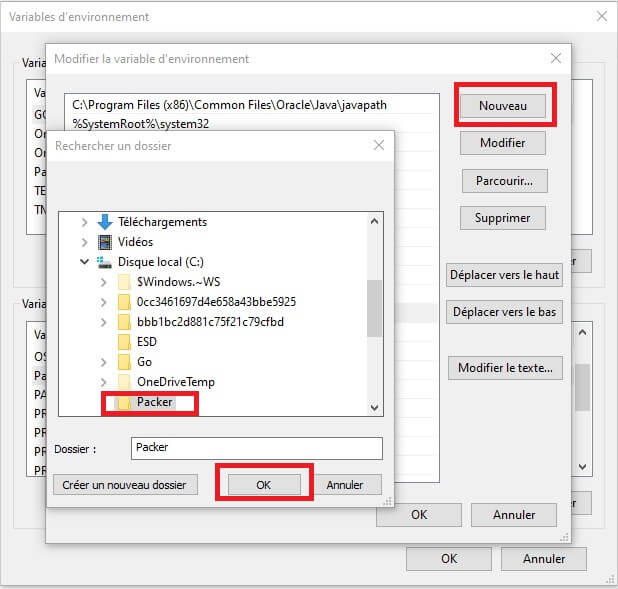 ajout de l'executable packer à notre variable env WINDOWS PATH