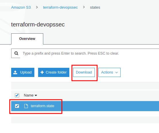 l'état Terraform dans notre bucket S3